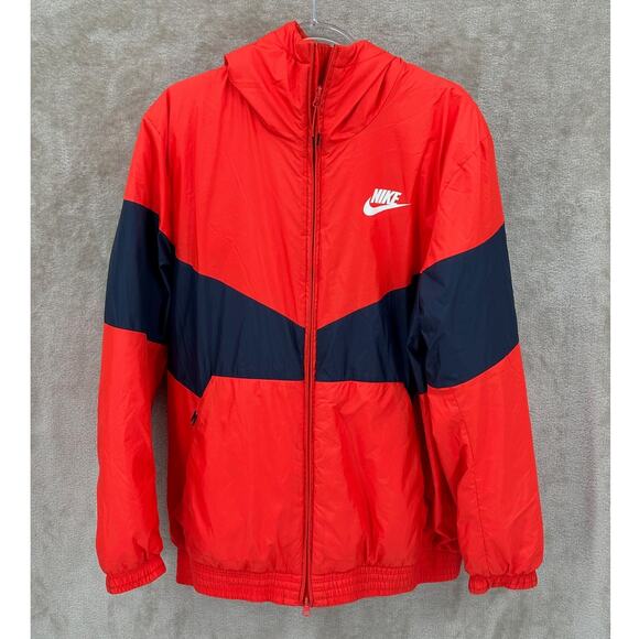 Nike Jacket Men Large Red Navy Synthetic Fill Windbreaker Full Zip Logo Outdoors - Picture 1 of 12